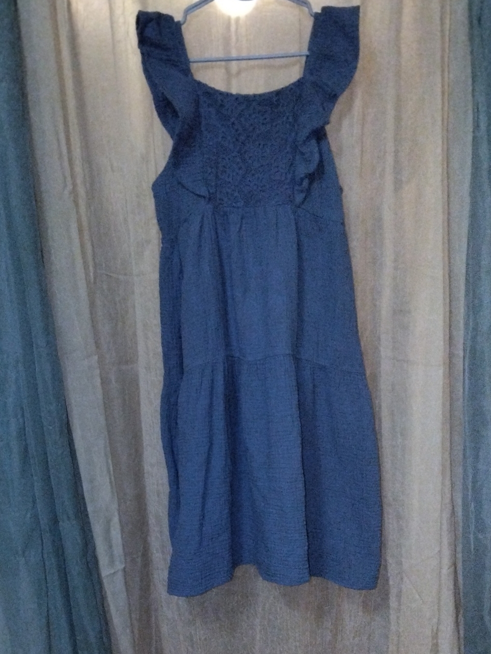 wonder nation Navy Blue Cotton Sundress with Crochet Yoke